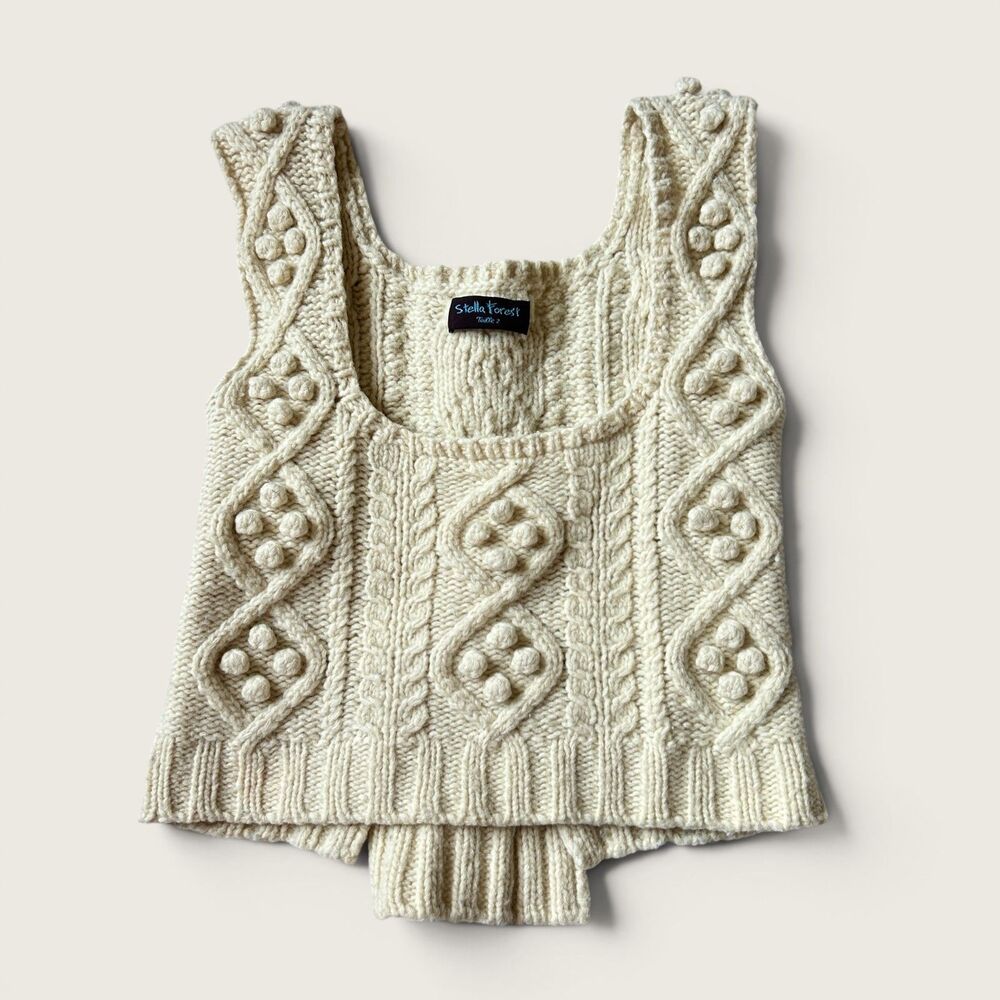 Stella Forest Womens Cream Cable Knit Lambswool Sweater Vest Bobble Size 2